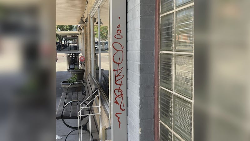 Vandalism was discovered on the streets of historic Downtown Bryan over the weekend with red...