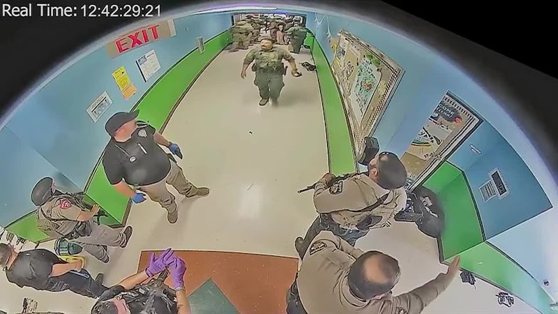 Surveillance camera image recorded inside Robb Elementary School in Uvalde, Texas.