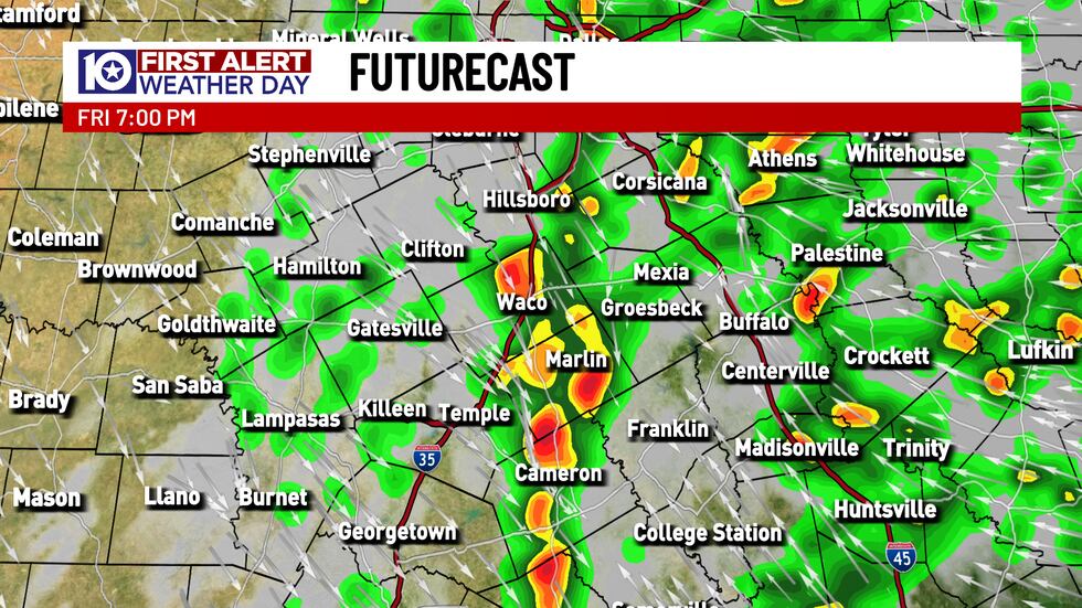 Thunderstorms continue to develop along and east of I-35