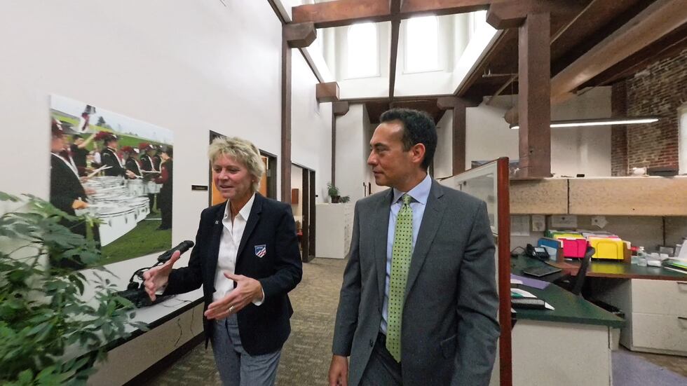 Investigative Reporter Chris Nakamoto speaking with Dr. Karissa Niehoff, CEO of NFHS