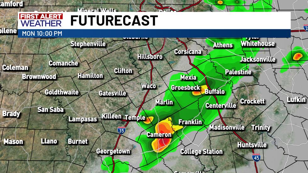 Scattered thunderstorms are possible along an evening cold front