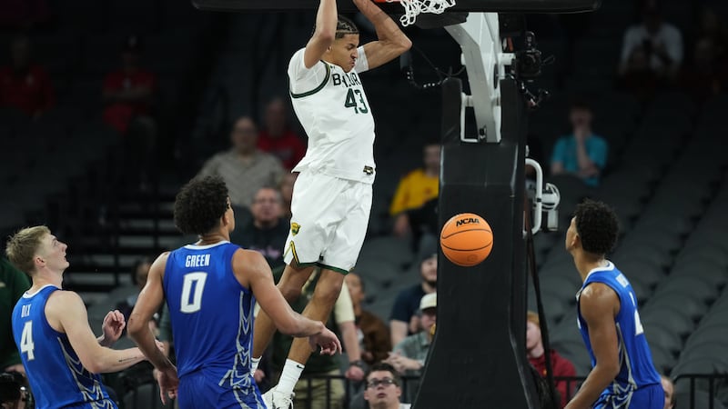 Baylor guard Cameron Carr (43) scores against the Creighton during the second half of an NCAA...