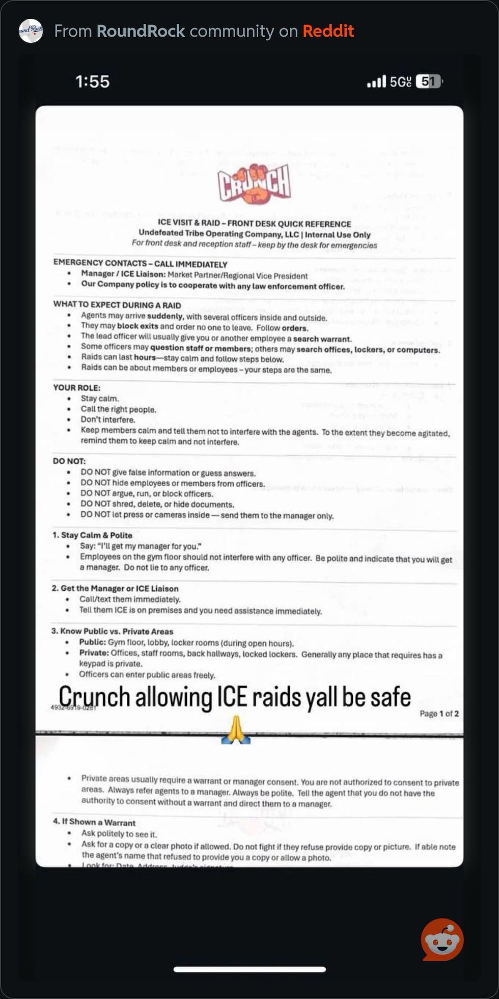 The memo was leaked on Reddit