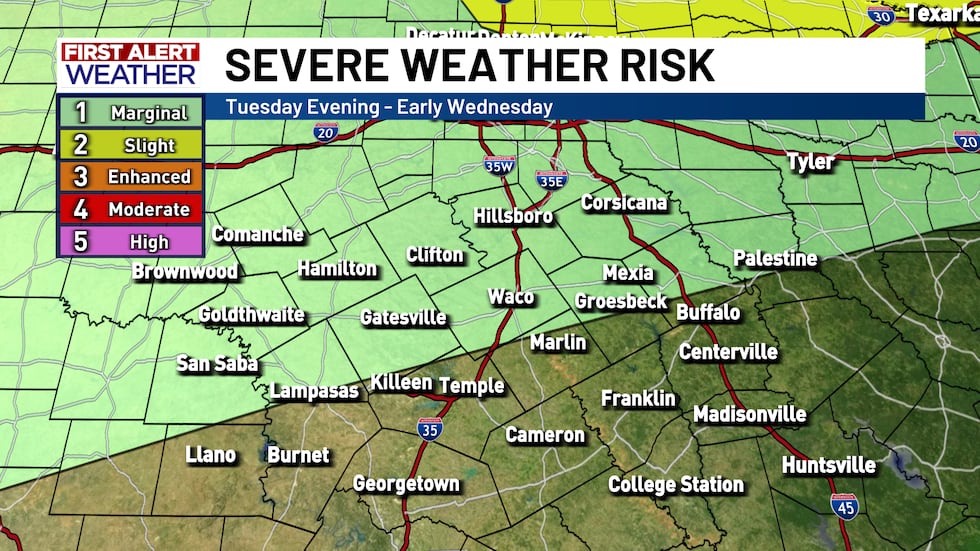Storm Prediction Center Severe Weather Risk Late Tuesday/Early Wednesday