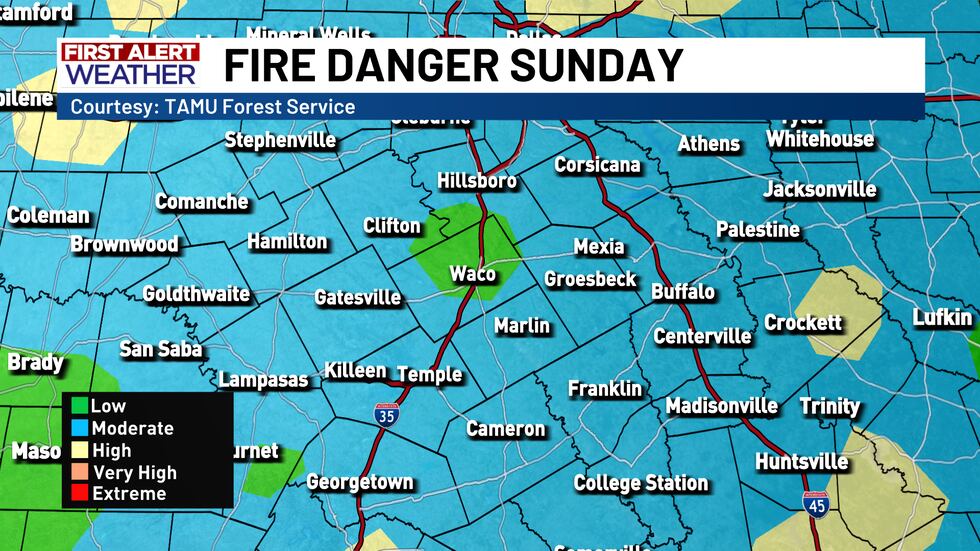 First Alert Fire Danger Sunday (Texas A&M Forest Service)