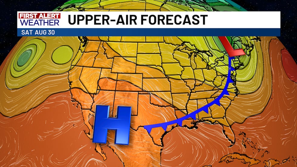 High pressure slides west on Friday/Saturday, pushing the front all the way through Central...