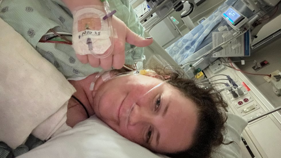 Katie Russell in the hospital before her heart transplant surgery.