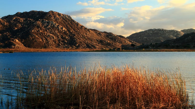 The sunset is seen at Lake Perris State Recreation Area.