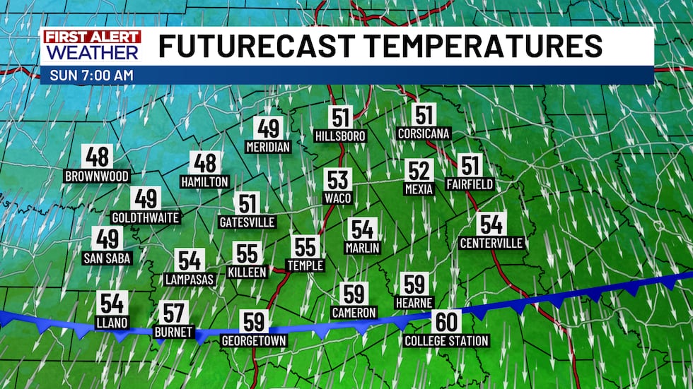 The overnight cold front Saturday into Sunday is a big'un! Because colder air starts spilling...