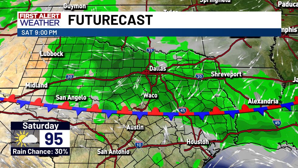 The front will continue to slowly drift south, increasing rain chances on Saturday (August 2)...