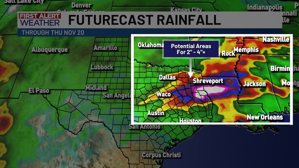Two storm systems moving through Central Texas next week may bring us totals exceeding an inch...