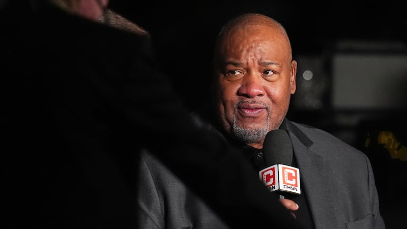Chicago Bulls television announcer Stacey King in the first half of an NBA basketball game...