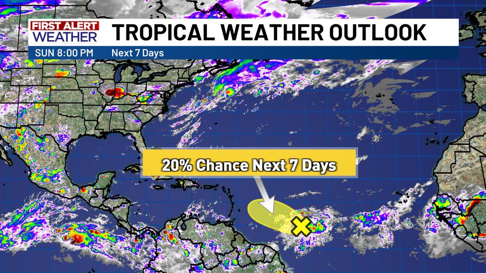This area of low pressure in the Atlantic Basin has been given a 20% chance of development in...