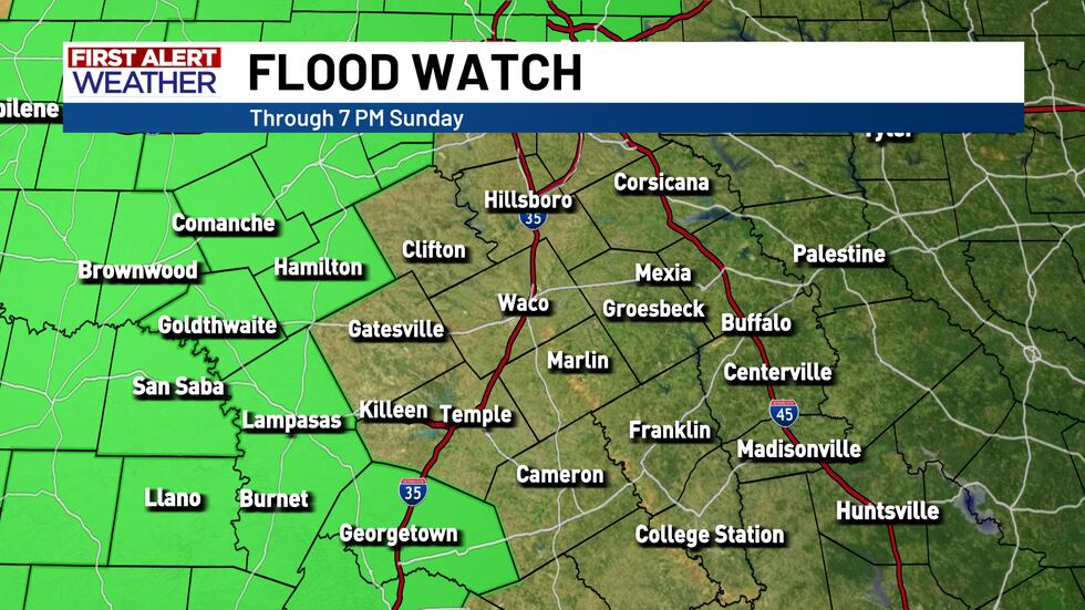 Flood Watch in place until 7pm Sunday