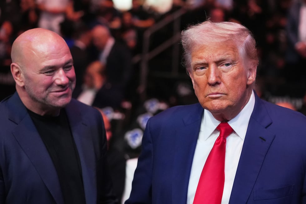 President Donald Trump attends the UFC-316 mixed martial arts event, at the Prudential Center,...