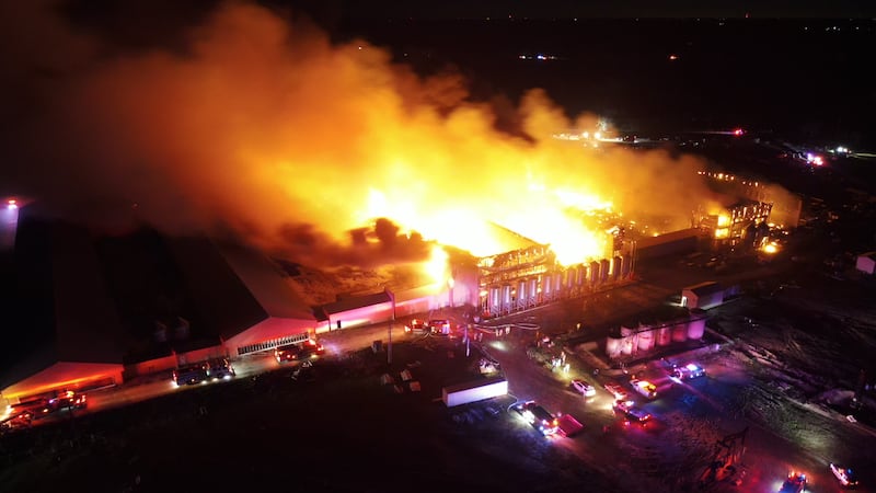 The fire was reported just after 5 p.m. at Feather Crest Farms near Fickey Road east of Kurten.