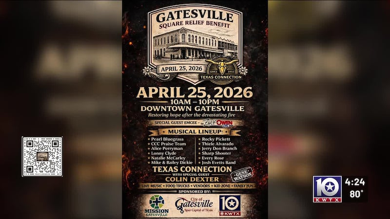 Gatesville rallies after the March 16 fire. Join the Square Relief Benefit April 25âmusic,...